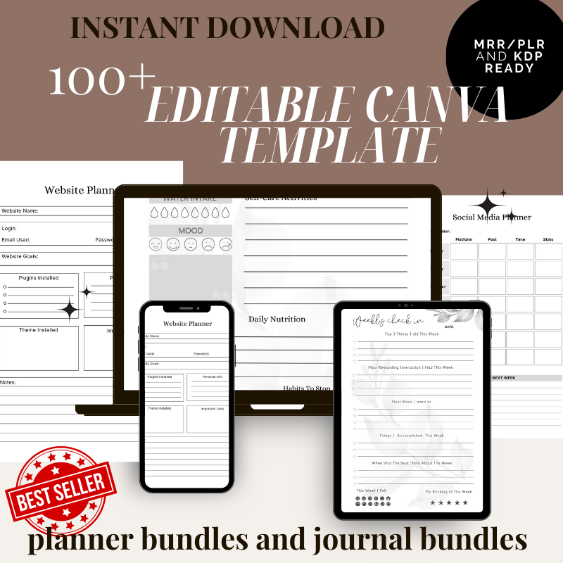 100+ Editable Canva Templates for 2025 | KDP Planner & Journal Bundle | Instant Download | PLR/MRR